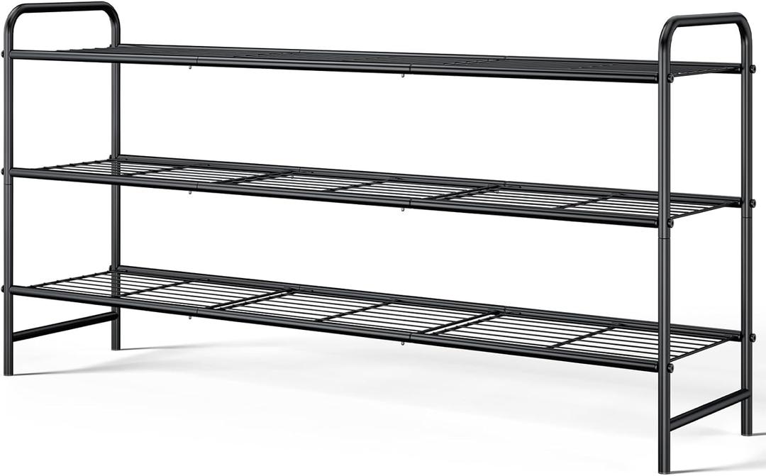 Kitsure Shoe Rack - Stainless Steel Shoe Organizer, Sturdy Shoe Rack for Closet and Front Door Entrance, Free Standing Shoe Shelf, Closet Organizers and Storage, 37.3" Wide - 3 Tier, Black