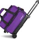 Goloni Double Roller 2 Ball Bowling Bag with Separate Shoe Compartment,2 Ball Bowling Bag with Wheels,Retractable Handle Extends to 40" (Purple)