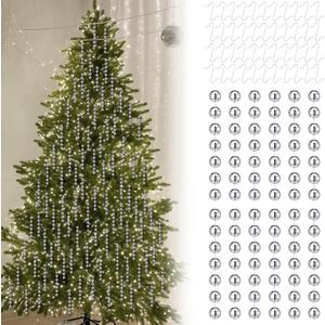 Silver 50 Set Christmas Beads Ornaments Christmas Tree Decorations Xmas Hanging Plastic Teardrop with Hooks for Centerpieces Home Decor for Xmas Tree Party Supplies Chandelier Decorations