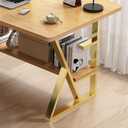 Upgraded 3-Tier Metal Table Legs Gold, 28" H x 24" W Industrial Modern Heavy Duty K-Shaped for Dining, Computer Desk - Set of 2