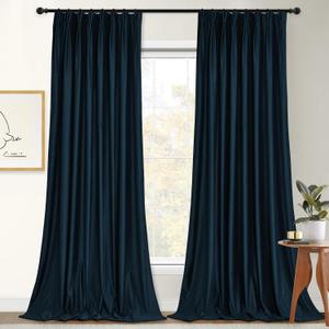 StangH Navy Blue Pinch Pleated Bedroom Curtains 84 inch Length 2 Panels, Super Soft Velvet Room Darkening Drapes for Privacy Energy Efficient Track System Panels for Living Room, W52 x L84
