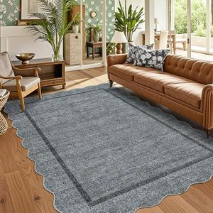 GarveeHome Scalloped Area Rug 4x6 Washable Rug Modern Floor Cover Soft Low Pile Entryway Rug Indoor Distressed Foldable Non Slip Stain Resistant Carpet for Bedroom Living Room Bathroom, 4 ft x6 ft