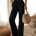 Ficerd Women's Wide Leg Sweatpants, High Waisted Baggy Flared Pants Straight Leg Loose Joggers with Drawstring Pockets (Black)