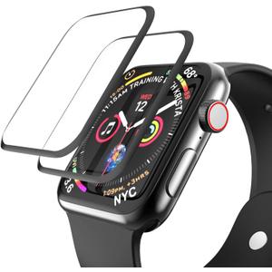 EWUONU [2 Pack Tempered Glass Screen Protector for Apple Watch 44mm SE 3/SE 2/ Series 6//5/4, 3D Full Coverage [Easy Installation Frame] Waterproof Bubble-Free HD Clear Film for iWatch 44mm