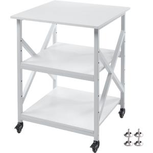 Fannova Large Printer Stand with Height Adjustable Storage Shelf, 23.6 x 23.6 Inches Square Printer Table with Industrial Wheels, Multi-use 3 Tier Rolling Printer Cart for Home Office - White