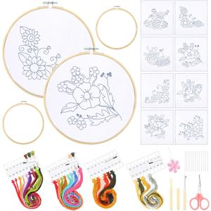 Tioncy 8 Sets Mexican Embroidery Napkins Kit 17.7 x 16.5 Inch Servilletas Para Bordar a Mano Including Mexican Napkin Bamboo Hoop Color Threads and Needles for Beginner Adult DIY Hand Craft Lover Gift