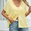 NEWHER Womens Batwing Short Sleeve Cardigans Sweaters Tops Spring Summer 2026 Oversized V Neck Button Up Knit Cardigan (Yellow, XL)