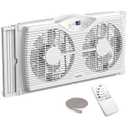 shinic Twin Window Fan with Reversible Airflow, Thermostat Controlled, 3 Speeds & 3 Functions(Exhaust, Intake & Circulate), 23.8" - 37" Expandable Width for Home Kitchen Use