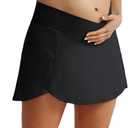 Maacie Maternity Tennis Golf Skorts Built-in Short with Pockets Cross Waist Low-Rise (Black, S)