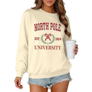 Christmas Sweatshirts for Women Merry Xmas Santa Snowman Shirts Cute Graphic Holiday Pullover Top Outfits Gift, Size L