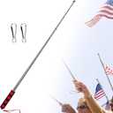Telescopic Handheld Flagpoles with Clips 6'7" Portable Stainless Flag Pole Extendable Flag Stick Guiding Flag Pole with Anti-Slip Grip Red