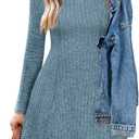 OFEEFAN Fall Dresses for Women 2026 Long Sleeve Crew Neck Sweater Dress (Blue, M)