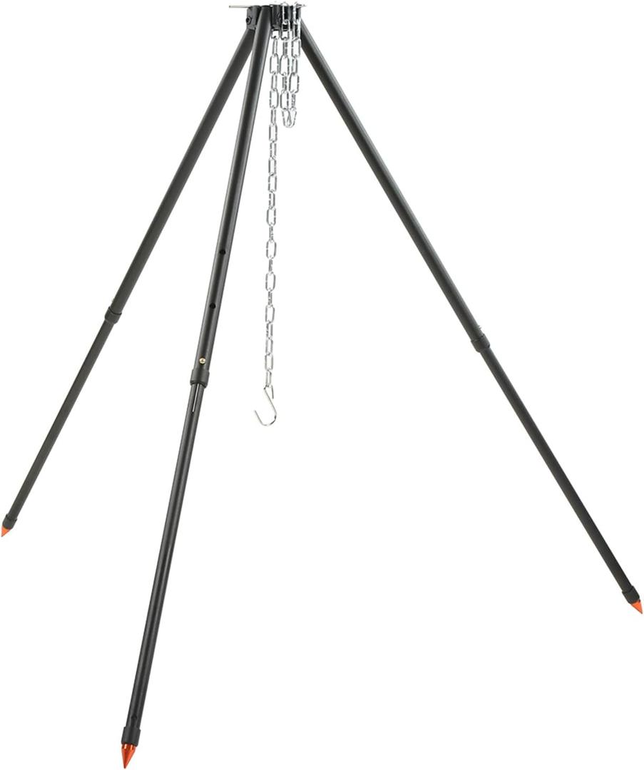 BORDSTRACT Camping Tripod, Heavy-Duty Steel Cooking Tripod, Plug in Design, Adjustable Camp Tripod, Campfire Cooking Equipment