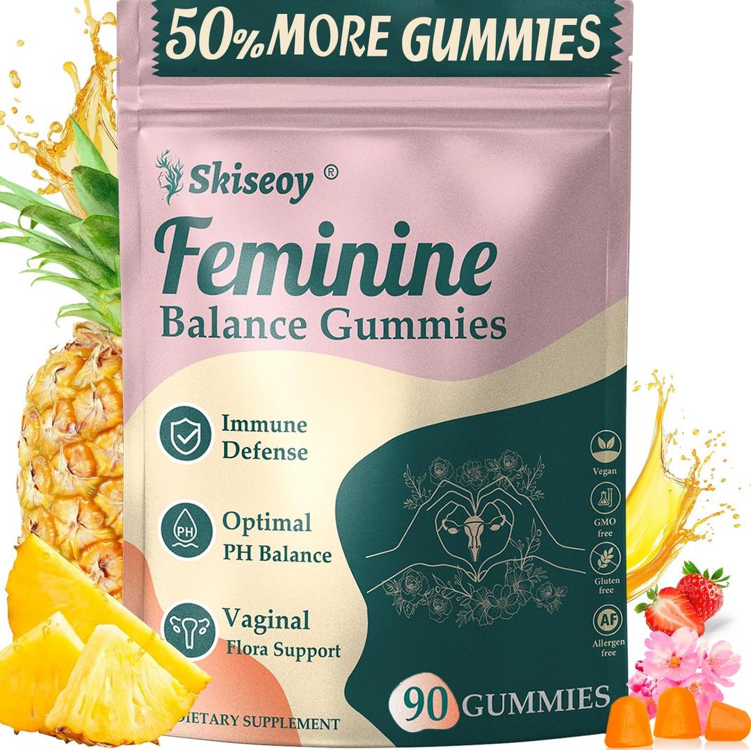 Pineapple Gummies for Women pH - Feminine Balance Gummies for Flora and Vaginal Health + Vitamin C for Immune Support, Probiotics Women's pH Balance Gummy Nutrition Vegan Friendly, 90 Counts, Exp: 10/08/2027