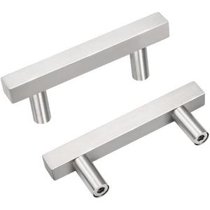 6 Pack Stainless Steel Cabinet Handles,2 1/2 Inch Satin Nickel Finish Drawer Pulls,Handles for Cabinets and Drawers,Square T Bar Cabinet Pulls, 4 Inch Overall Length