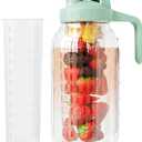 JunVpic Glass Mason Jar Pitcher, 64oz (2 Quart) Wide Mouth Jug with Dual Leak-Proof Pour Spout, Handle Lid for Fruit Drinks, Cold Brew Coffee, Ice Beverage, Iced Juice, Lemonade, Sun Tea Container