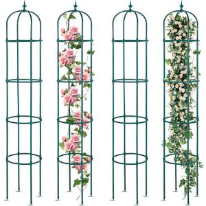 Tandefio 4 Pack 6 ft Garden Obelisk Trellis for Climbing Plants Outdoor Rustproof Rose Trellis Metal Plant Trellis Support Tower Obelisk Garden Trellis for Clematis Vine Jasmine Support Outdoor Indoor