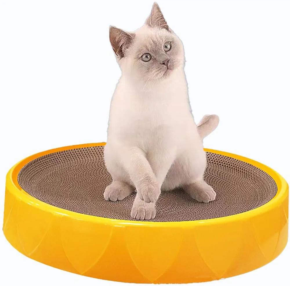 Generic JYDKLMAO Cat Scratcher ，Large Cat Scratching Board (17×3) inch Round Cardboard Cat Scratch Pad and Orange Plastic Base, Suitable for Cat Scratching, Rest and Play
