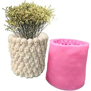 Skull Succulent Flower Pot Silicone Mold Concrete Planter Vase Cement Mold Plaster Epoxy Resin Pen Brush/Candle Holder Polymer Clay Mould (B)