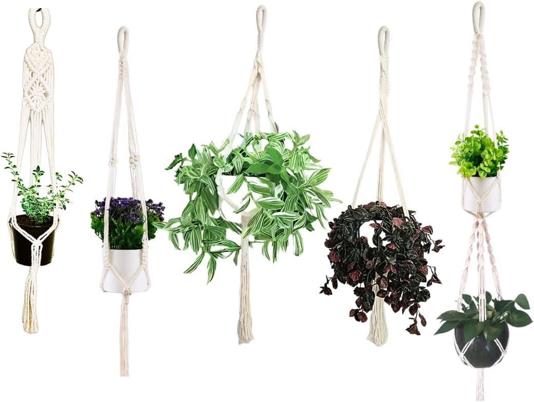 5 Packs Plant Hangers Indoor, Macrame Plant Hangers, Indoor Plant Hangers, Indoor Planter, Wall Plant Hanger, Hanging Planters for Indoor Plants, Hanging Planters for Outdoor Plants, Plant Lover Gifts