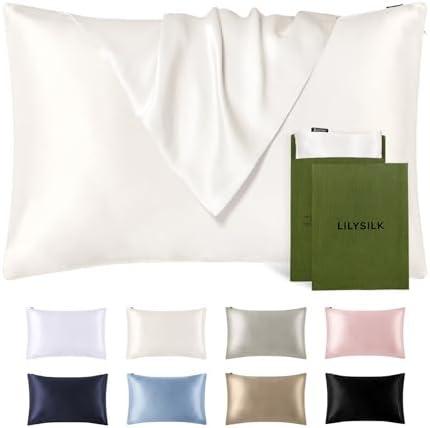 LILYSILK Silk Pillowcase for Hair and Skin Standard-100% Mulberry Silk 19 Momme Both Sides Silk Bed Pillow Cover with Hidden Zipper, 1 Pc (Standard Size 20''x26'', Ivory)