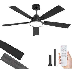ZMISHIBO Ceiling Fans with Lights and Remote, 52 Inch Black Modern, with 24W 2400LM High Bright LED Light, Quiet Powerful DC Pure Copper Motor for Bedroom, Kitchen, Living Room