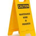 SmartSign 25 x 12 inch Caution - Maintenance Work In Progress Two-Sided Folding Floor Sign, Digitally Printed Polypropylene Plastic, Black and Yellow