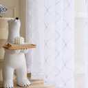 Embroidered Wave Diamond Sheer Curtains White 95 Inches, Window Treatments Rod Pocket Drapes for Living room, Bedroom, Semi Voile Curtain Panels for Yard, Patio, Villa, Parlor, Set of 2, 52"x95".