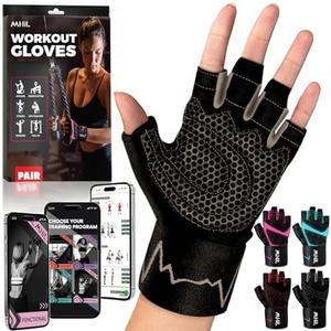 MhIL Workout Gloves for Women – Breathable Gym Gloves for Women with Palm Protection and Enhanced Grip – Padded Weight Lifting Glove for Womens with Wrist Wraps Support Weightlifting Exercise Cycling, L