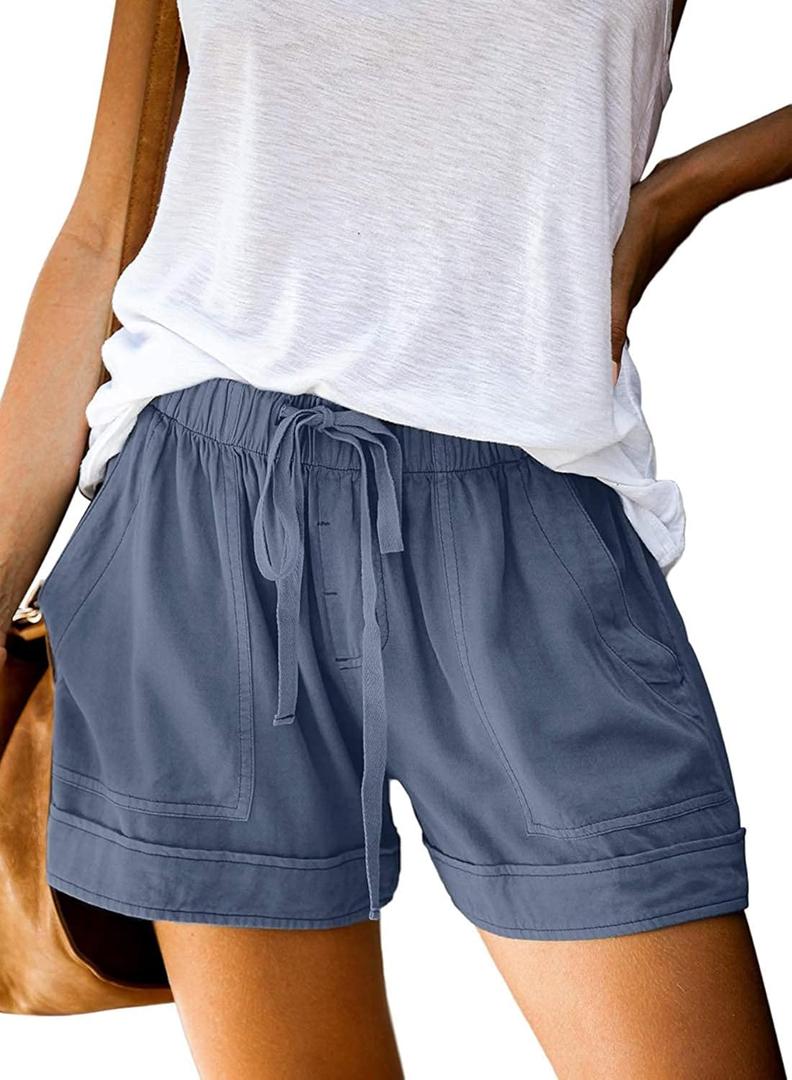 Acelitt Women Comfy Drawstring Casual Elastic Waist Pocketed Shorts,S-3XL (Blue)