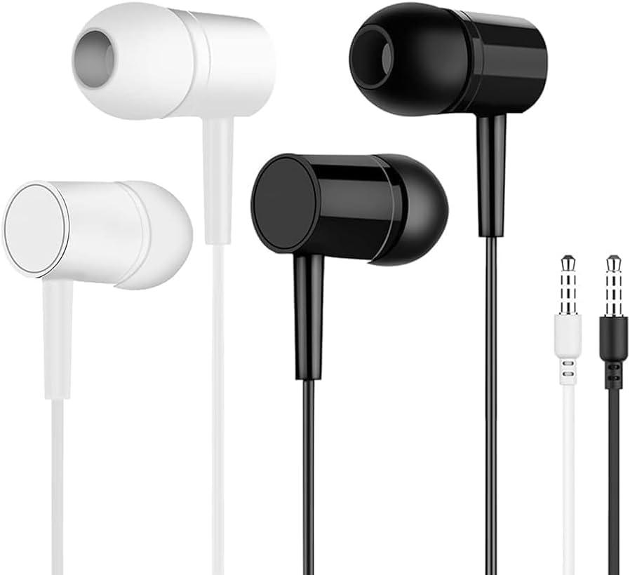 3.5mm in-Ear Headphones for Women and Men, 2-Pack Headphones with Mic, Noise Isolating in-Ear Earphones, Compatible with Phone, Laptop, Tablet (Black & White)