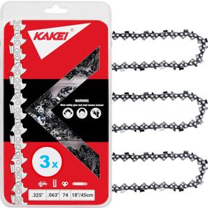KAKEI Stihl Chainsaw Chain 18 Inch .325" Pitch .063" Gauge 74 Drive Links- 26RS 74 Fits Stihl MS271 Farm Boss, MS291, MS311 and More- 36390050074, V74 (3 Chains) - Full Chisel
