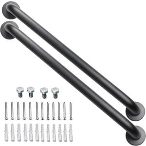 2 Pack 24 Inch Black Shower Grab Bar, iMomwee Stainless Steel Bathroom Grab Bar Handle, Bathroom Shower Balance Bar,Safety Hand Rail Support,Handicap Elderly Senior Assist Bath Handle(1.25" Diameter) (5 Piece Set)