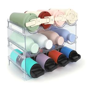 Water Bottle Organizer - 3 Pack Clear Stackable Bottle Storage Rack and Wine Rack for Stanley Yeti Bottle and Other Tumbler Organizer for Kitchen Cabinets, 3 Tier Hold 12