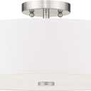 Livex Lighting 51055-91 Meridian Collection 4-Light Semi Flush Mount Ceiling Fixture with Off-White Fabric Hardback Drum Shade, Brushed Nickel, 18"L x 18"W x 8.13"H