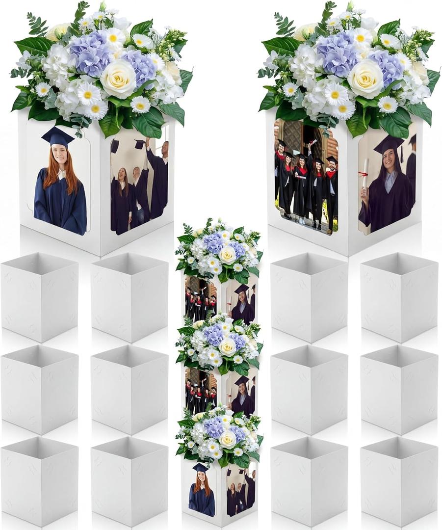 Spiareal 12 Pcs Graduation Box Centerpieces for Table 6/7 Inch Photo Display Congrats Grad Party Favor Gift College Picture Box Photo Props Frame for Graduation Table Decoration(White)