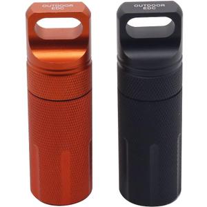 HRX Package Outdoor Waterproof EDC Survival Container Capsule, Airtight Aluminum Pill Bottle Match Seal Storage Case Camping Essentials Emergency Tool (2PCS) (Black and Orange)