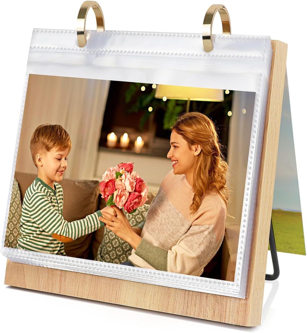 ZEEYUAN 5x7 Landscape Picture Frame for Office Desk 5x7 Flip Photo Album Horizontal Standing on Tabletop Photo Collection, Mother's Day Gift for Mom From Daughter Son