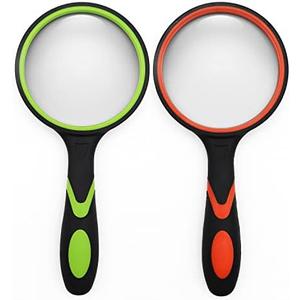 SHENGQIDZ 2 Pack 75mm 10X Handheld Magnifying Glass,Rubber Reading Magnifier for Kids Seniors, Suitable for Hobbies and Science