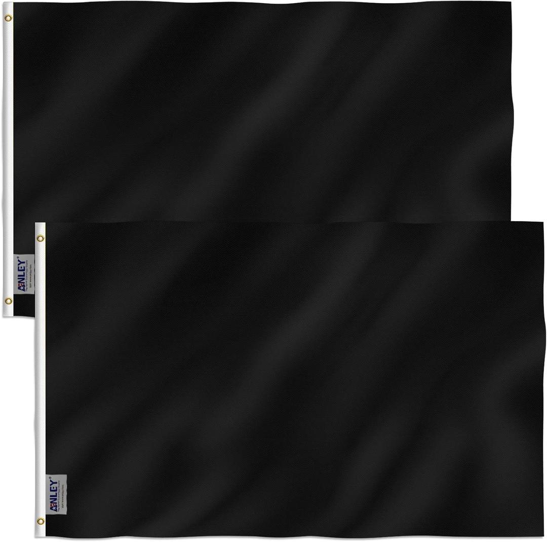 Anley Pack of 2 Fly Breeze 3x5 Foot Solid Black Flag - Vivid Color and Fade proof - Canvas Header and Double Stitched - Plain Black Flags Polyester with Brass Grommets 3 X 5 Ft