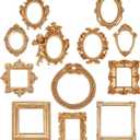 12Pcs Mini Gold Picture Frames,3-5" Vintage Resin Picture Frame,Flower Oval Rectangle Baroque Antique Gold Frames Jewelry Display Table Frame for Christmas Jewelry Home Wedding Holiday Party Decor