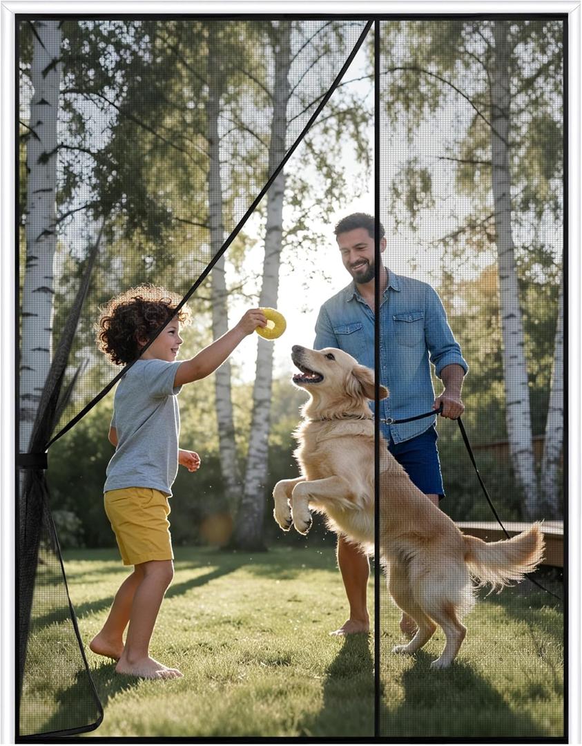 Sunolga Magnetic Screen Door Fits Door Size 70 x 79 Inch, Actual Screen Size 72 x 80 Inch, Reversible Left Right Side Opening, Sturdy Polyester Mesh Curtain Hands Free for Patio, Sliding Door, Black