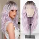 testar Ombre Purple Wigs for White Women 20 Inch With Bangs Hair Replacement Wigs Realistic Looking Synthetic Curly Wigs For Daily Party Use
