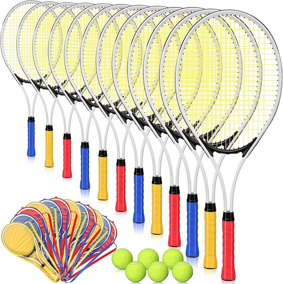 12 Pcs Tennis Rackets for Adult Recreational 12 Players 27'' Tennis Racket Set with 6 Balls Lightweight Tennis Rackets Bulk for Women Men Tennis Training and Beginner with Overgrip and Bag, about 27"