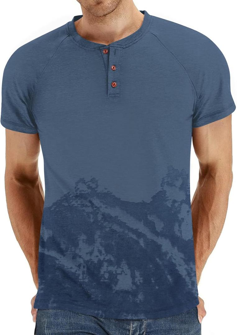 XUZHU Men's Summer Polo Shirts Short Sleeve Cotton Casual Henley T-Shirts Button Raglan Sleeve Tees (Blue, XXXL)
