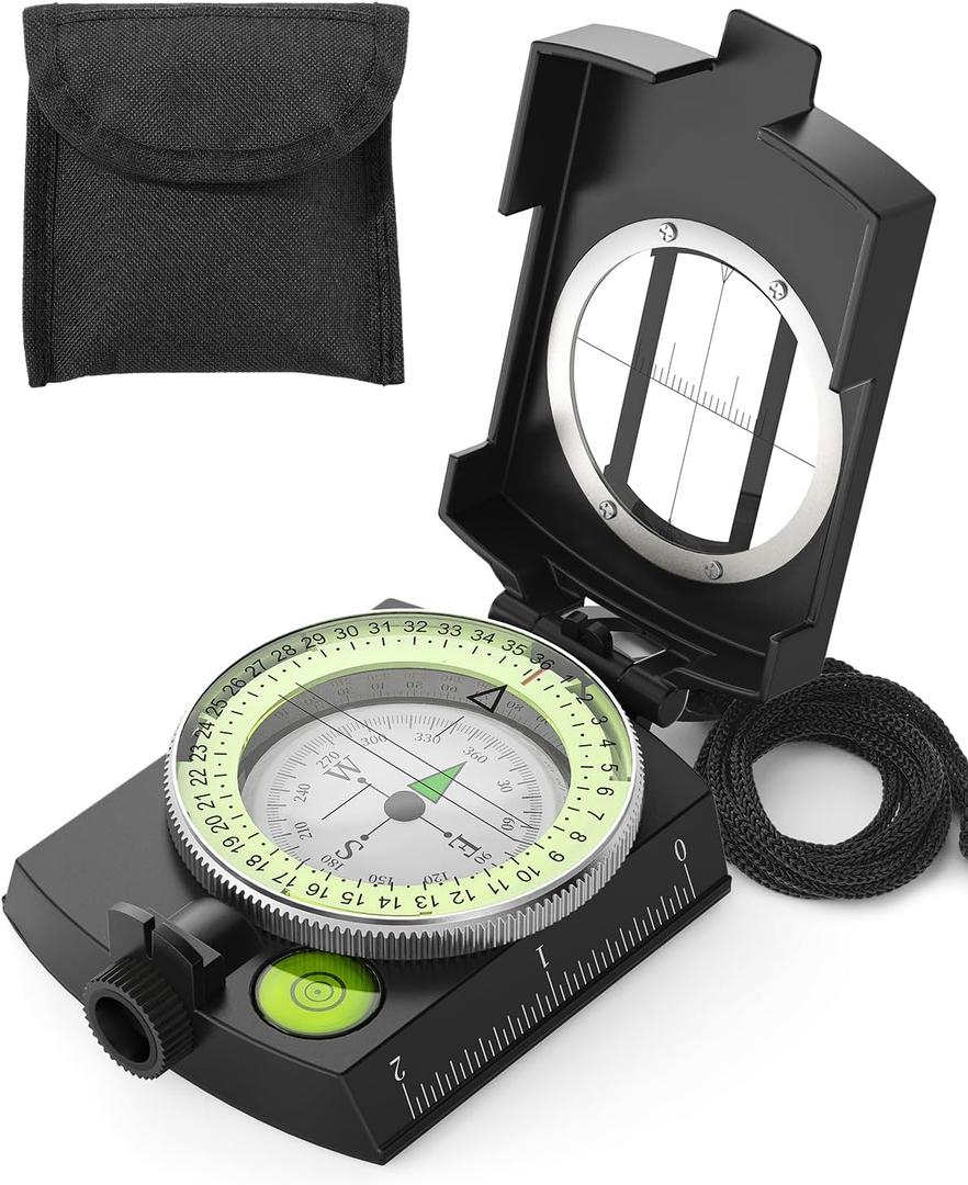 Sportneer Compass: Accurate Durable Lightweight Orienteering Compass with Strap and Carrying Case, Glow in The Dark Waterproof Hiking Essentials for Camping Backpacking, Best Survival Gifts for Kids (Black)