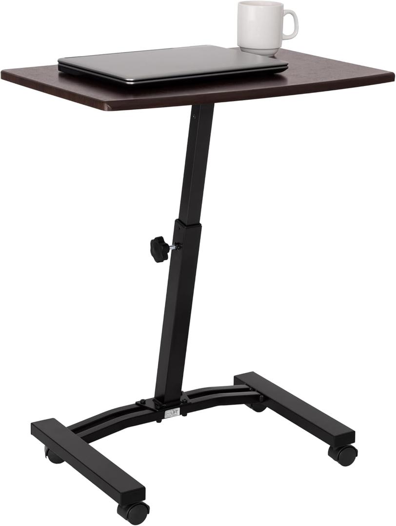 Seville Classics WEB162 Mobile Laptop Computer Desk Cart Height-Adjustable from 20.5" to 33", Slim, Walnut (16"D x 24"W x 33"H)