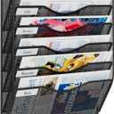 BOHDK Wall File Organizer, 6 Tier Hanging File Folder Mail Organizer, Vertical Mesh Metal Wall Mount Hanging File Holder, Paper Document Magazine Rack for Home Office Black