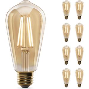 Feit Electric ST19 Vintage Edison LED Light Bulb, 60W Equivalent, Dimmable, 2100K Warm Light, 400 Lumens, Straight Filament Amber Glass Light Bulbs, 15,000-Hour Lifetime, ST19/VG/LED/2/4, 8 Pack
