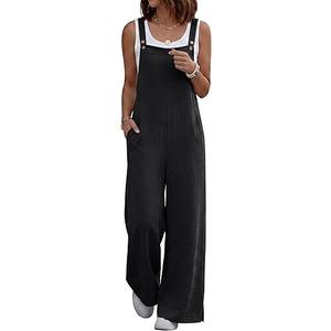 ANRABESS Overalls for Women 2026 Summer Casual Loose One Piece Outfits Baggy Wide Leg Jumpers Lightweight Comfy Rompers, XL, Black